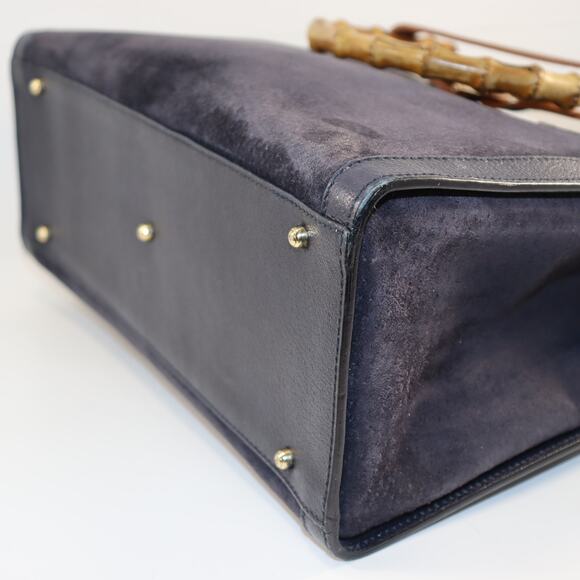 Vintage Gucci Diana Bamboo Handle Tote Bag Navy Suede w/ Custom Handle Shapers - Picture 5 of 11